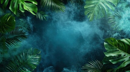 Obraz premium Lush Tropical Leaves Enveloped In Misty Vapor