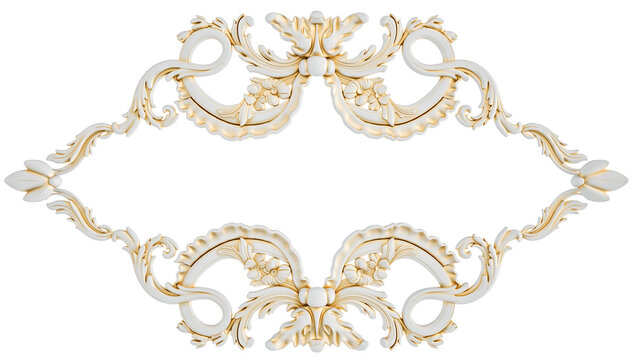 White ornament, gold patina, white backgroun, Isolated

