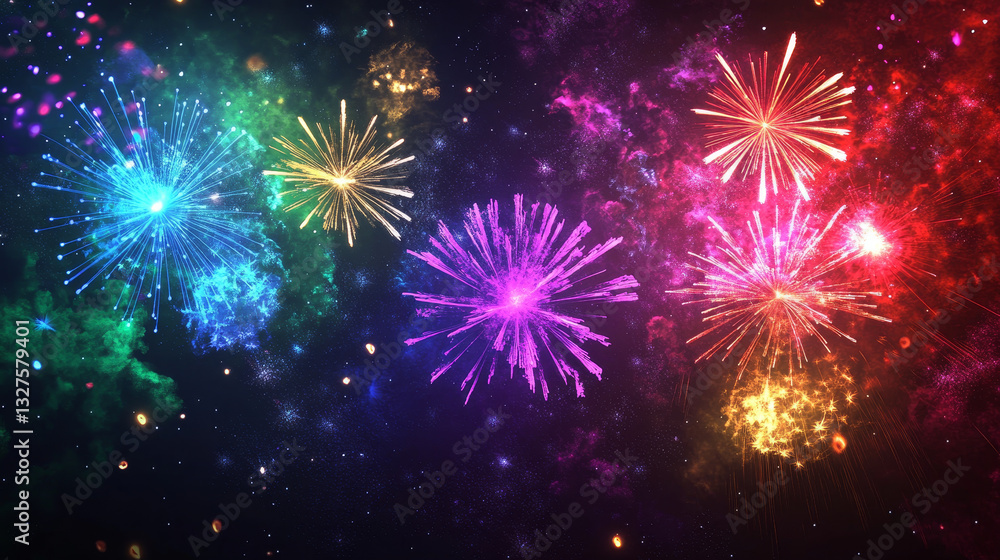 Poster firework different shapes colorful festive vector.