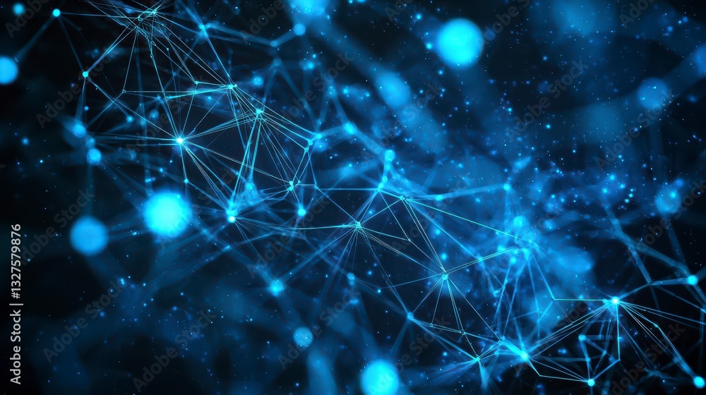 Poster network connectivity: a captivating visual of interconnected nodes and lines, glowing with digital b