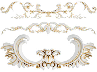 White ornament, gold patina, white backgroun, Isolated
