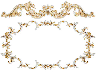 White ornament, gold patina, white backgroun, Isolated
