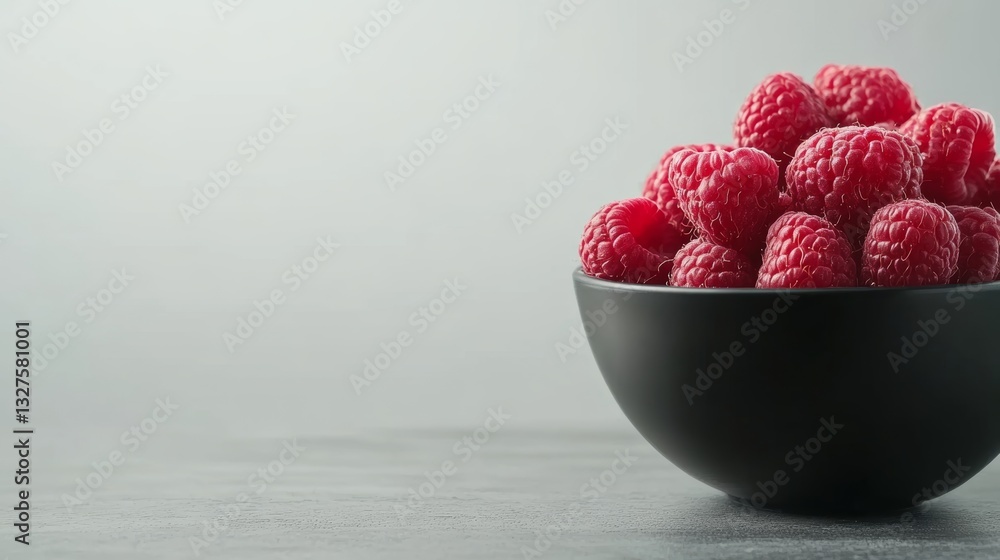 Poster fresh raspberries in a black bowl against a soft background create an inviting and vibrant display f