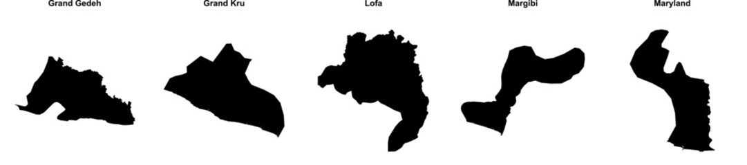 Grand Gedeh, Grand Kru, Lofa, Margibi, Maryland outline maps