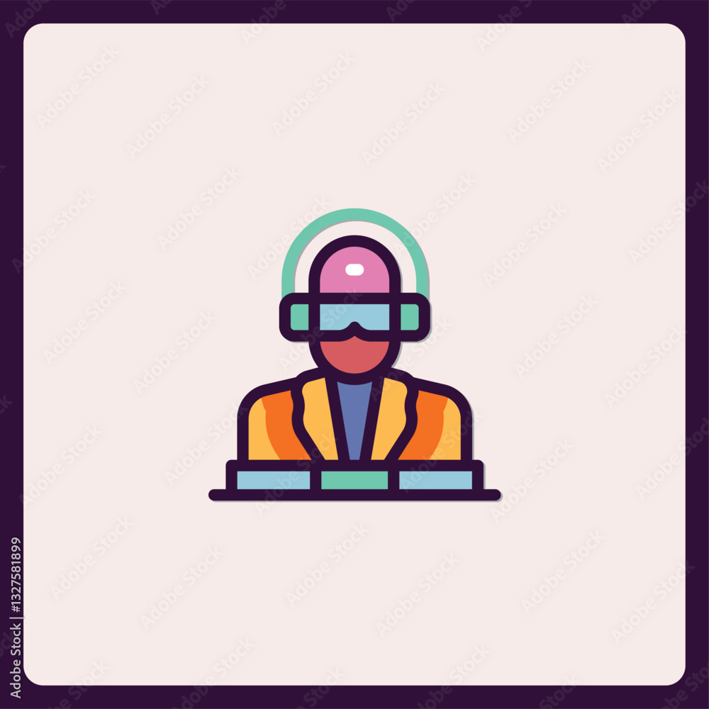 Poster futuristic avatar icon representing virtual reality integration and connectivity