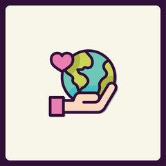 Caring for Our World: Hand Holding Earth with Heart, an environmental awareness icon