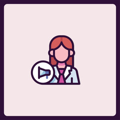 Female figure with megaphone icon, digital promotion and marketing
