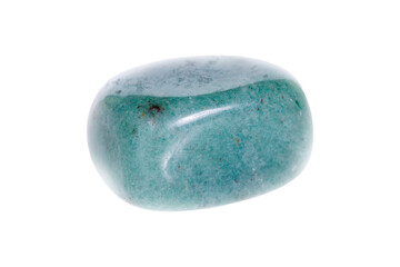 aventurine green mineral stone on white background close up