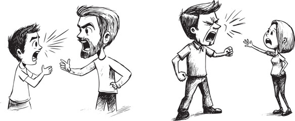 Fototapeta premium set of sketch doodle drawings of fight, conflict concept