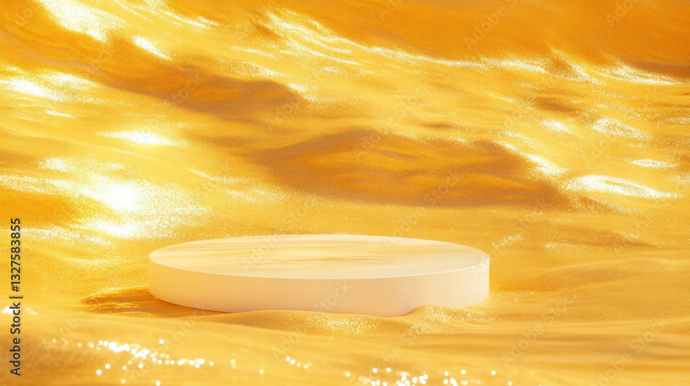 Aufkleber abstract background with circular podium on golden wavy surface for design and presentation