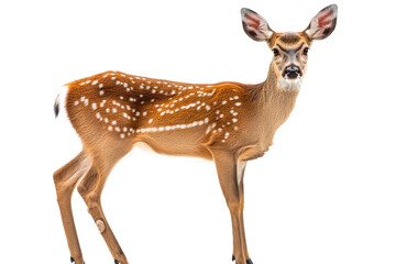 Naklejka premium Young deer with spots stands on a transparent background