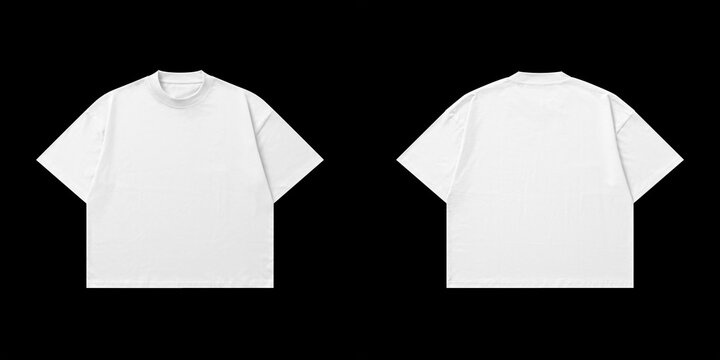 white boxy fit tees front and back side isolated on black background
