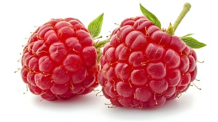Two raspberries isolated on white background