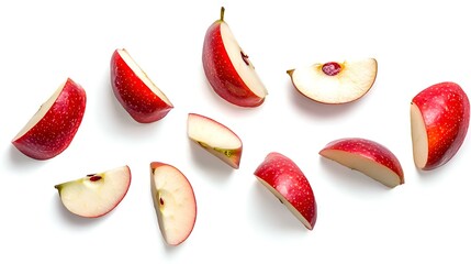 falling Red apple slices isolated on white