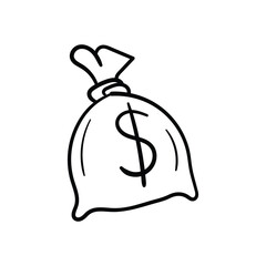 Money Bag hand draw doodle  Vector icon
