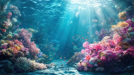 Naklejka premium Illuminated coral reef a dynamic underwater ecosystem display