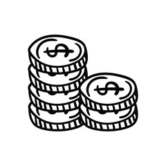 Coin Stock hand draw doodle  Vector icon