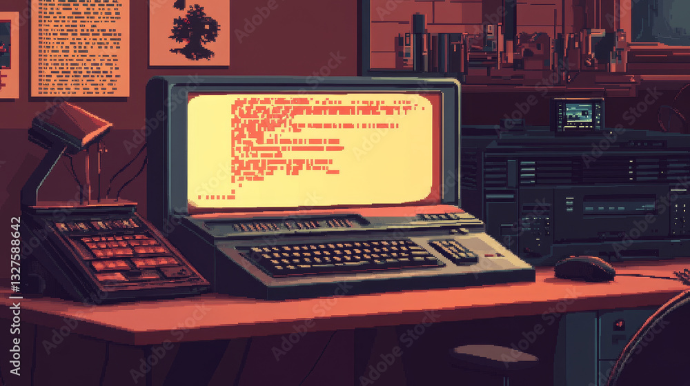 Fototapete pixel retro font computer game design vector illustration