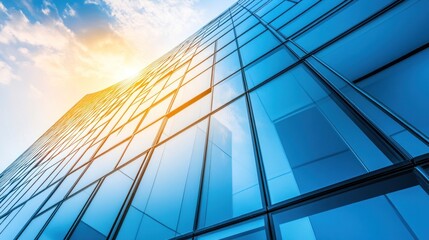 Obraz premium Modern Glass Skyscraper Building Under Sunny Sky
