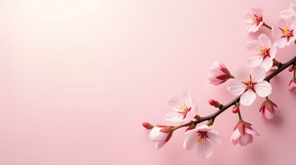 Fototapeta premium Delicate Pink Blossom Branch Pastel Pink Background Spring Floral Photo