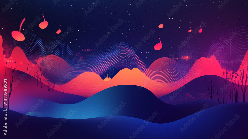 Poster vector digital music equalizer audio waves design template audio signal visualization signal illustr