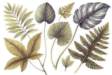 Fototapeta premium Seamless pattern of green leaves on white background, nature-inspired design for spring and summer seasons