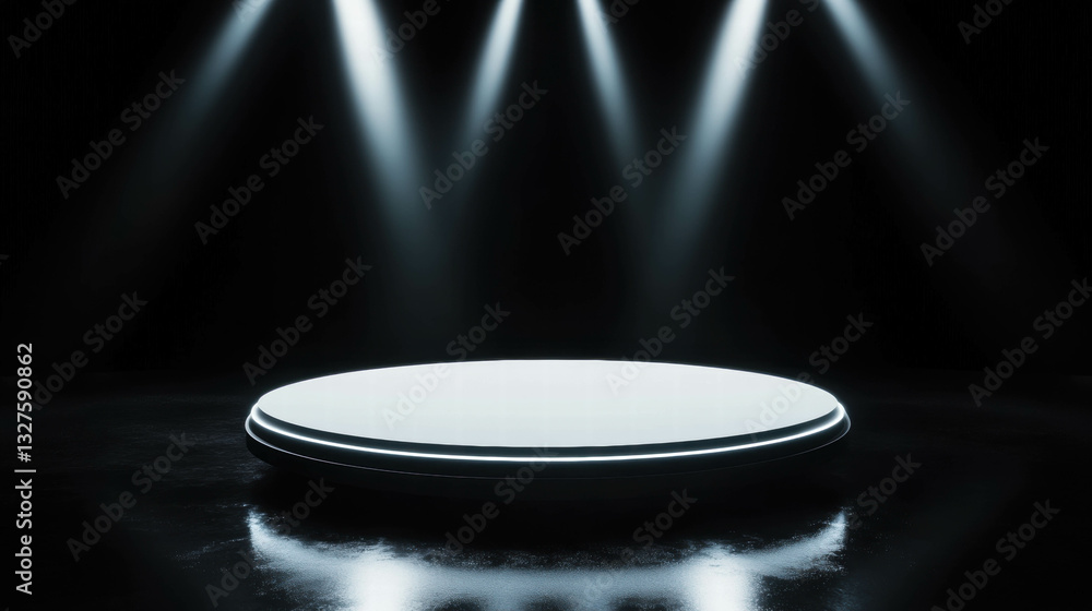 Poster illuminated podium on abstract background for display and presentation design