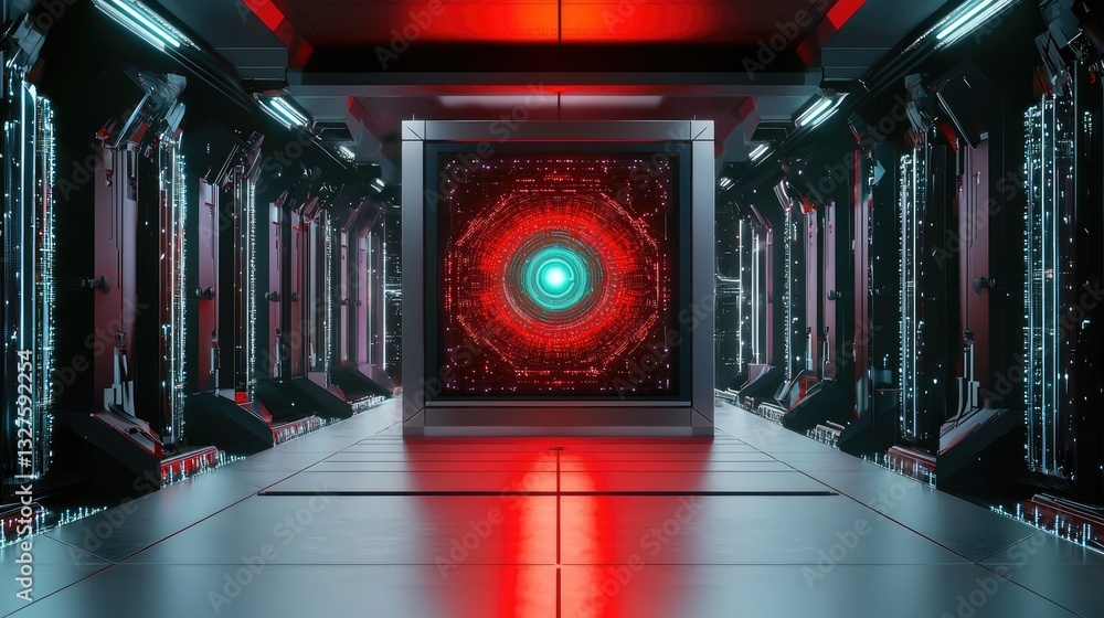 Aufkleber ai and machine learning technology visualization on a glowing digital panel.