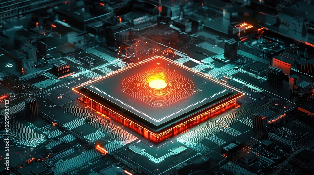 Aufkleber ai and machine learning technology visualization on a glowing digital panel.