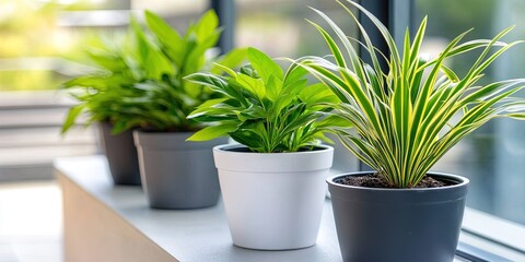 Fototapeta premium potted plants on balcony in colorful pots in the afternoon
