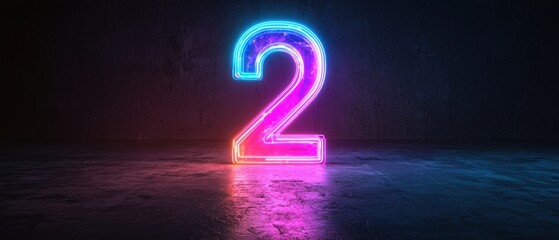 Vibrant blue to purple neon number 2 on black background