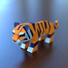 Low-poly tiger on a wooden surface
