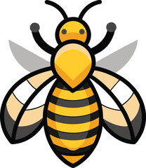 Happy cartoon bee character flying with wings and a smile in a cute and funny illustration