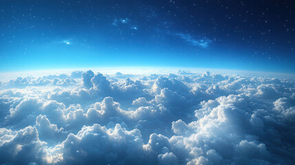 Naklejka premium Blue sky, white clouds, above the sea of clouds, simple background, white border.