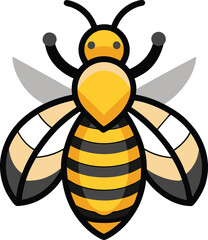 Happy cartoon bee flying with wings, smiling and looking cute in a yellow and black color, isolated with a fun, sweet, and friendly expression