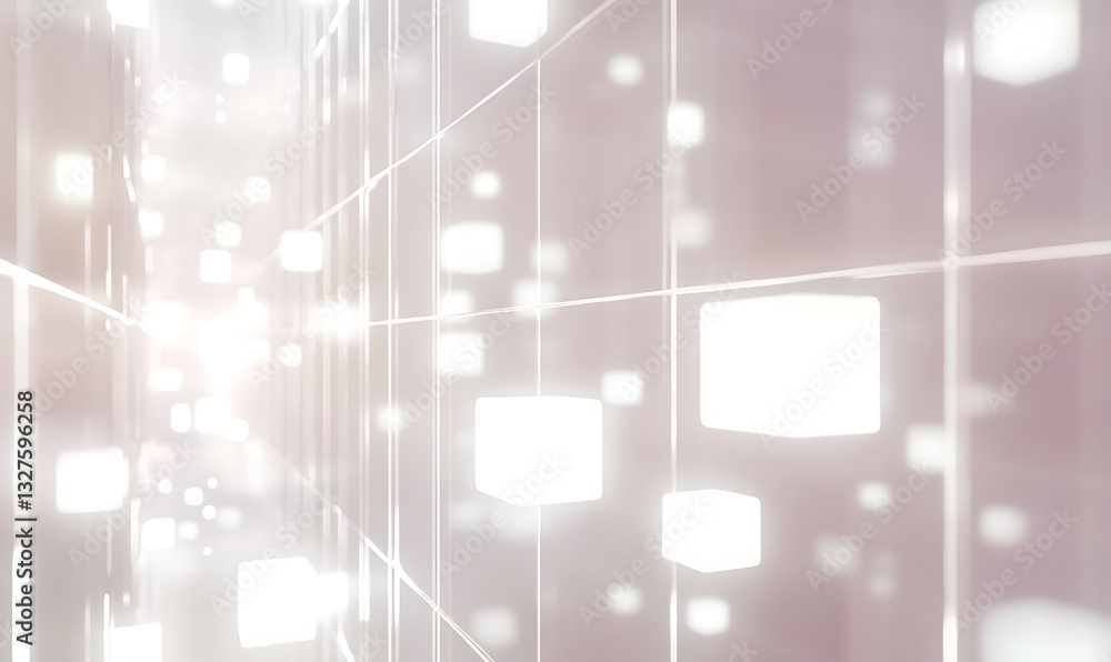 Poster illuminated squares and lines form a futuristic abstract composition