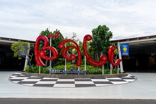 Bali, Indonesia - January 16, 2025: A "Bali, Island of Paradise" welcome sign at Bali's I Gusti Ngurah Rai International Airport (DPS), Bali, Indonesia. 