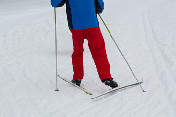 Cross-country skiing.A skier goes skiing in winter on a ski run.