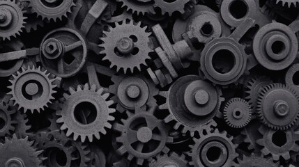 Close-up of many interlocked metal gears.