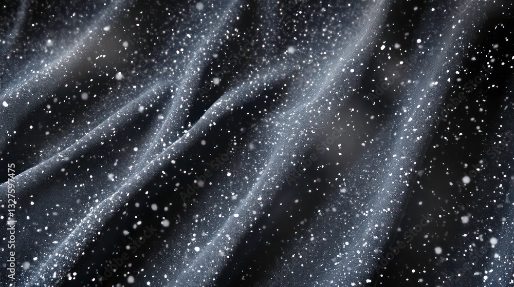 Poster falling snow against a dark background, with varying sizes of snowflakes creating a sense of depth a