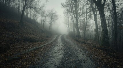 Obraz premium Foggy mountain road in autumn