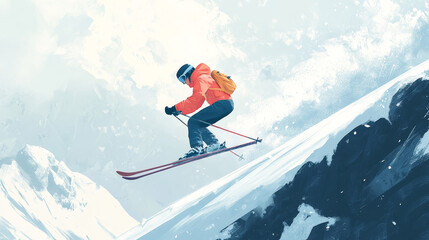 Skiing human trick vector illustration.