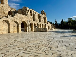 Arquitectura griega. Afueras del teatro de Dionisio en Grecia, Acr&oacute;polis.