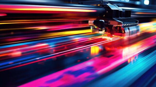 Vivid Abstract Lines of Light in Motion Through a Printing Process