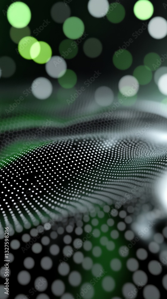 Poster exploring a futuristic black and green halftone design with grungy textures and cyberpunk elements s