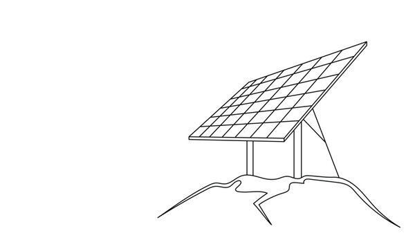 recommend clip art: Continuous line banner, solar panel. Renewable energy concept. Electricity. Linear hand drawn vector illustration