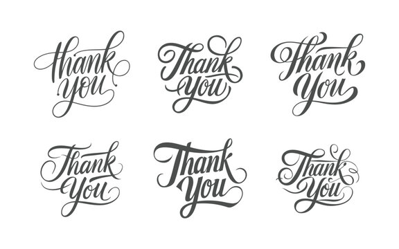 Elegant thank you calligraphy set with handwritten script lettering in black on white background