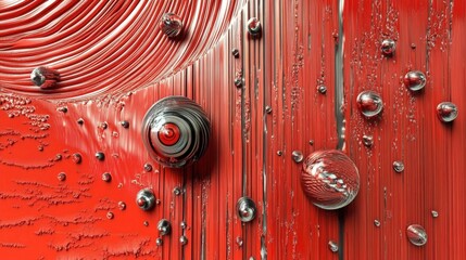 Stunning Abstract Red and Silver Design with Metallic Spheres