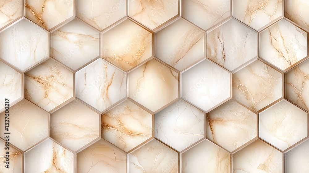 Poster dynamic hexagonal marble tiles arranged in a repeating pattern, offering elegance and depth for luxu