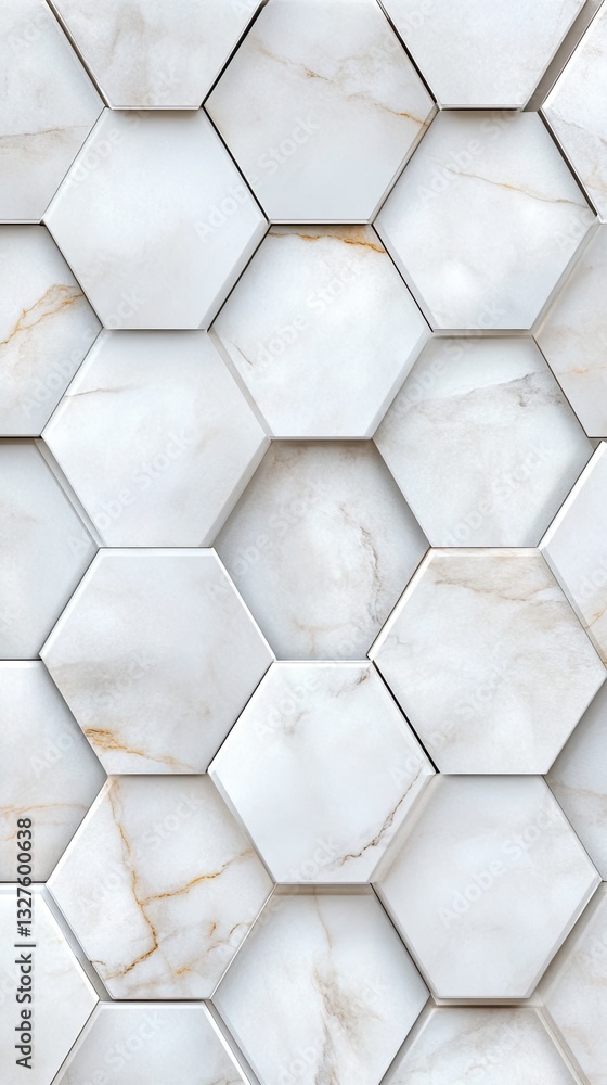 Poster dynamic hexagonal marble tiles arranged in a repeating pattern, offering elegance and depth for luxu